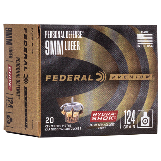 FED PREMIUM 9MM 124GR HP HYDRA-SHOK 20/25 - Ammunition